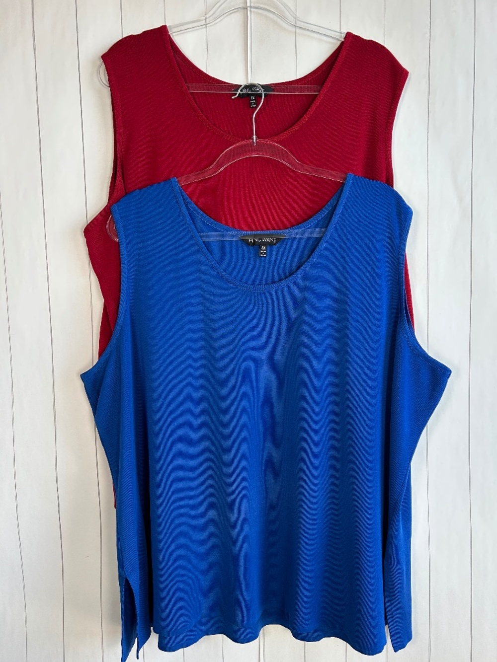 Ming Wang plus size 3X tanks blue burgundy side slits acrylic sleeveless blouse